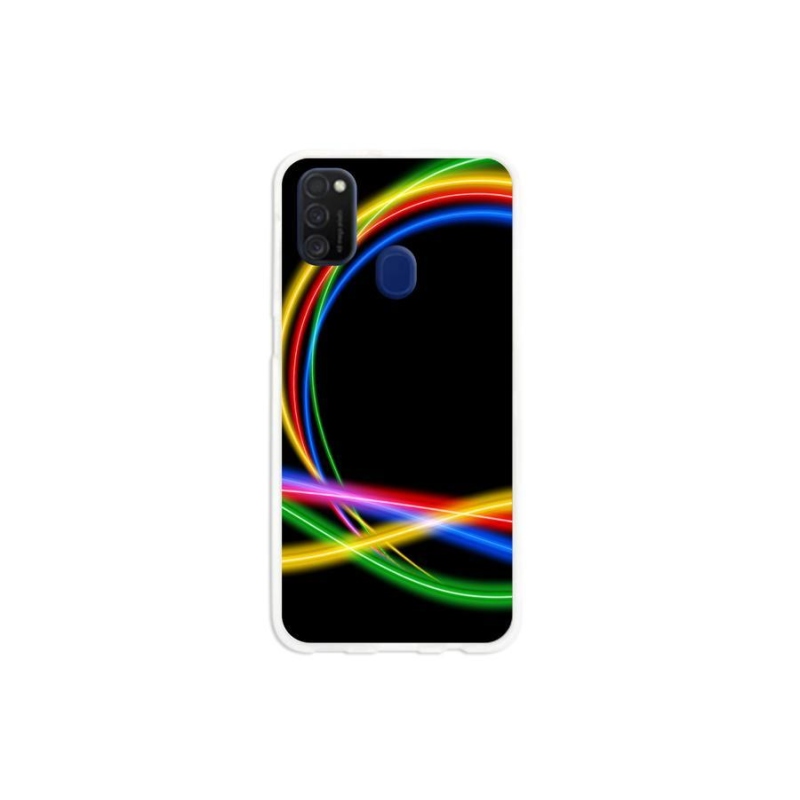 Gelový obal mmCase na mobil Samsung Galaxy M21 - neonové kruhy