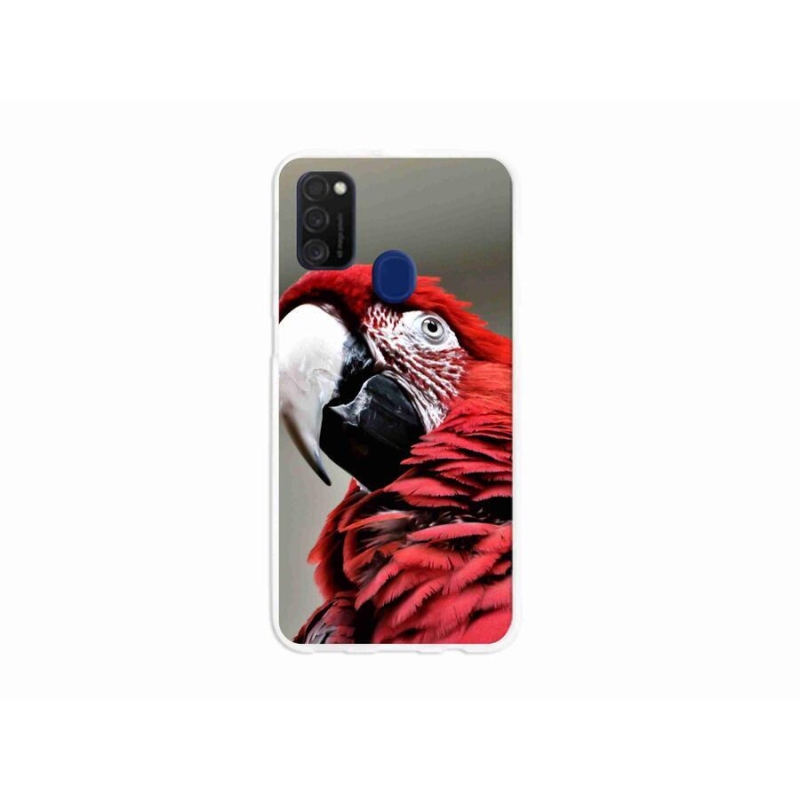 Gelový obal mmCase na mobil Samsung Galaxy M21 - papoušek ara červený