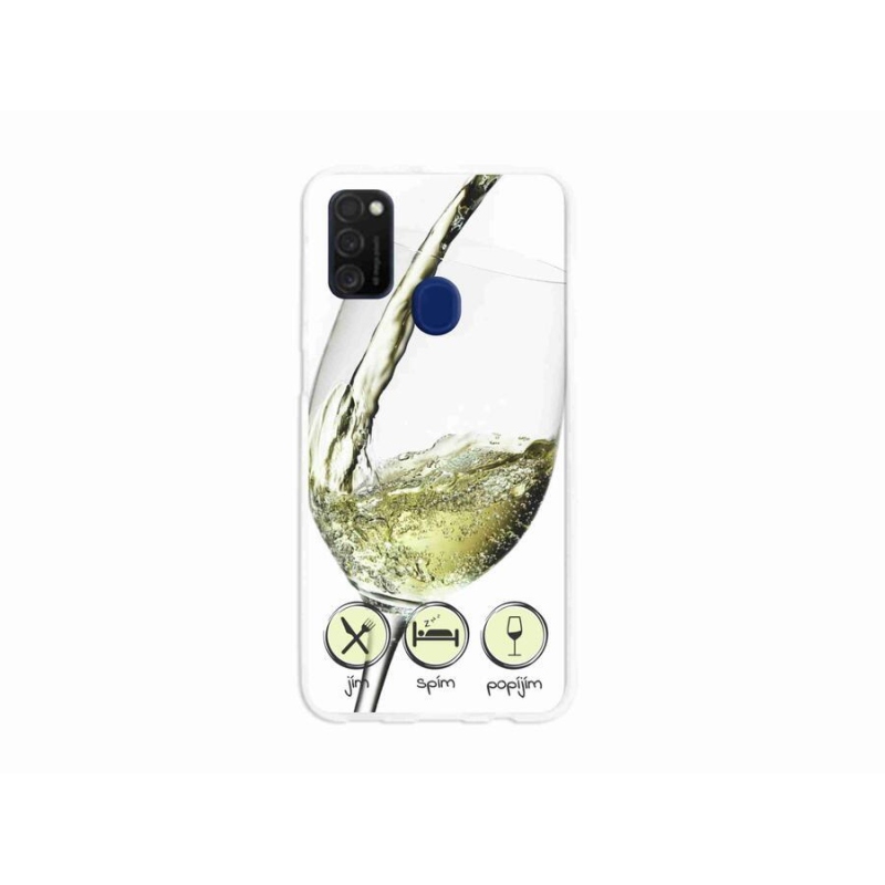 Gelový obal mmCase na mobil Samsung Galaxy M21 - sklenička vína bílé