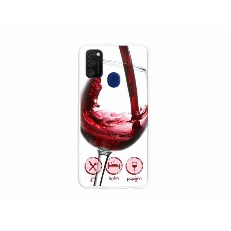 Gelový obal mmCase na mobil Samsung Galaxy M21 - sklenička vína červené