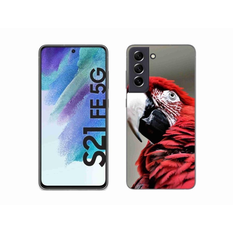 Gelový obal mmCase na mobil Samsung Galaxy S21 FE 5G - papoušek ara červený