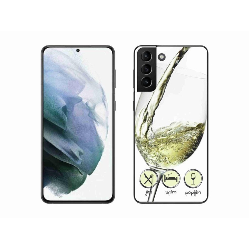 Gelový obal mmCase na mobil Samsung Galaxy S21 Plus - sklenička vína bílé