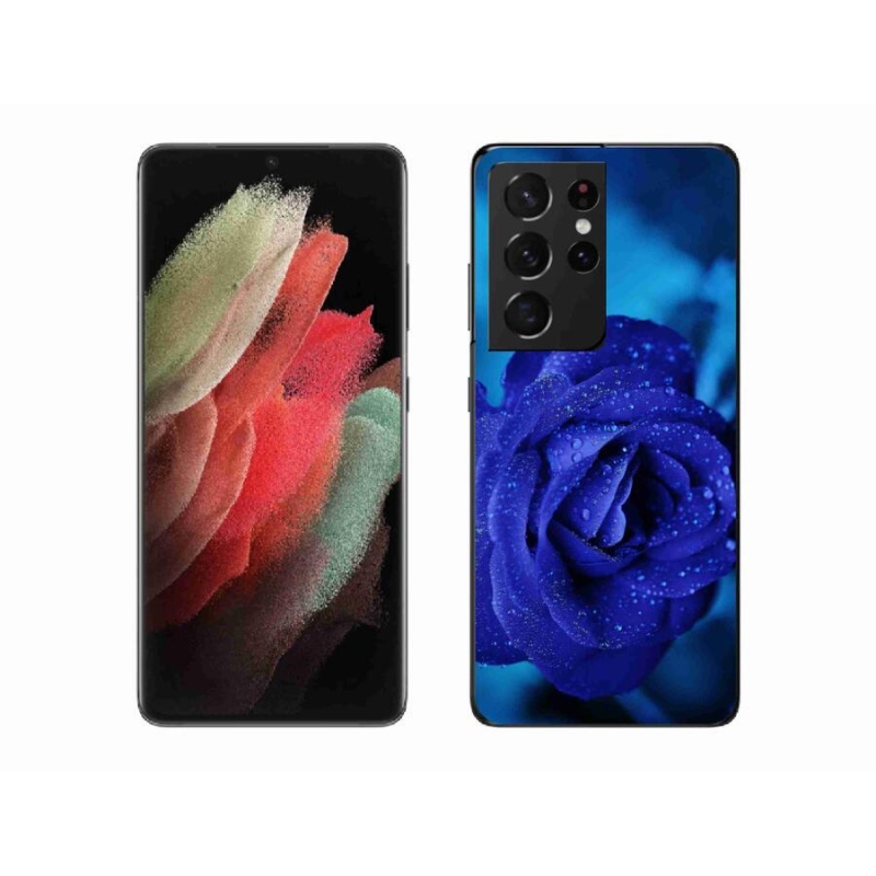 Gelový obal mmCase na mobil Samsung Galaxy S21 Ultra 5G - modrá růže