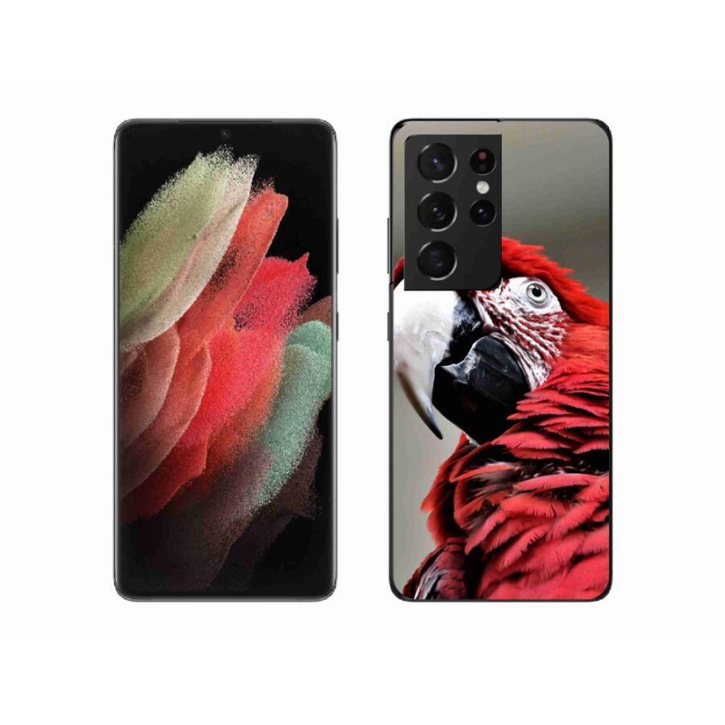 Gelový obal mmCase na mobil Samsung Galaxy S21 Ultra 5G - papoušek ara červený