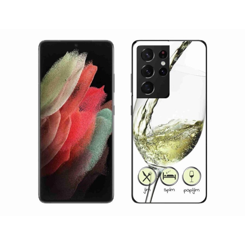 Gelový obal mmCase na mobil Samsung Galaxy S21 Ultra 5G - sklenička vína bílé