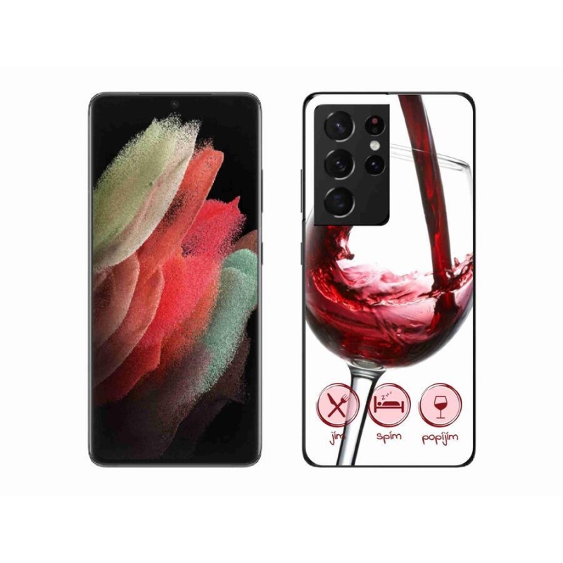 Gelový obal mmCase na mobil Samsung Galaxy S21 Ultra 5G - sklenička vína červené
