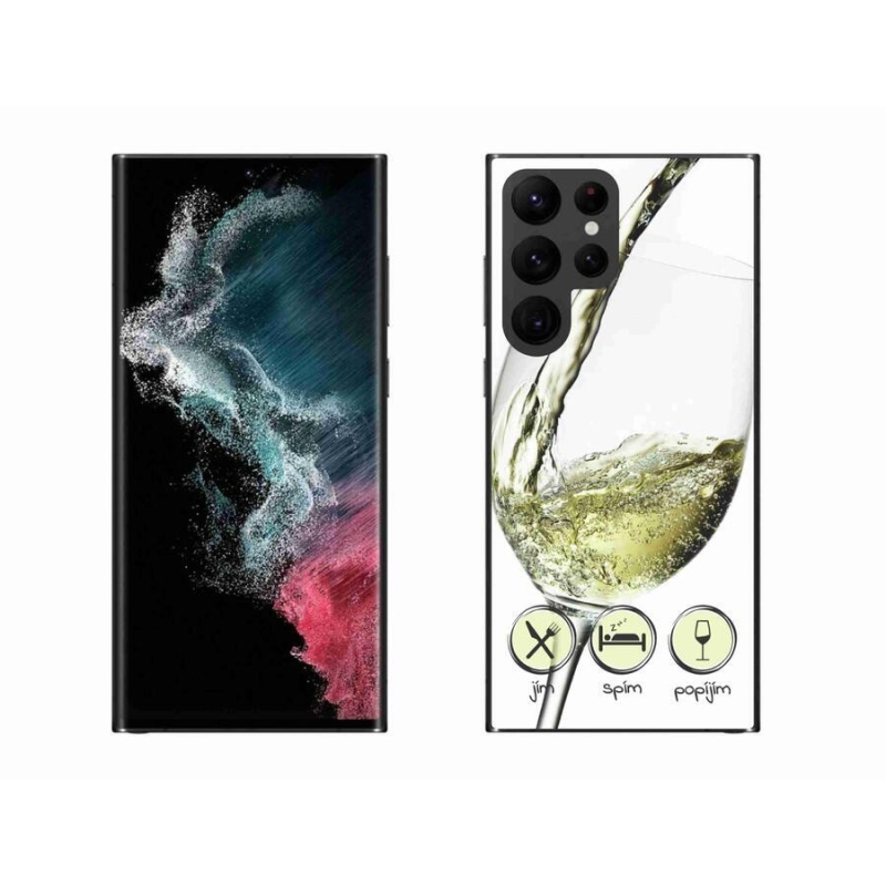 Gelový obal mmCase na mobil Samsung Galaxy S22 Ultra 5G - sklenička vína bílé