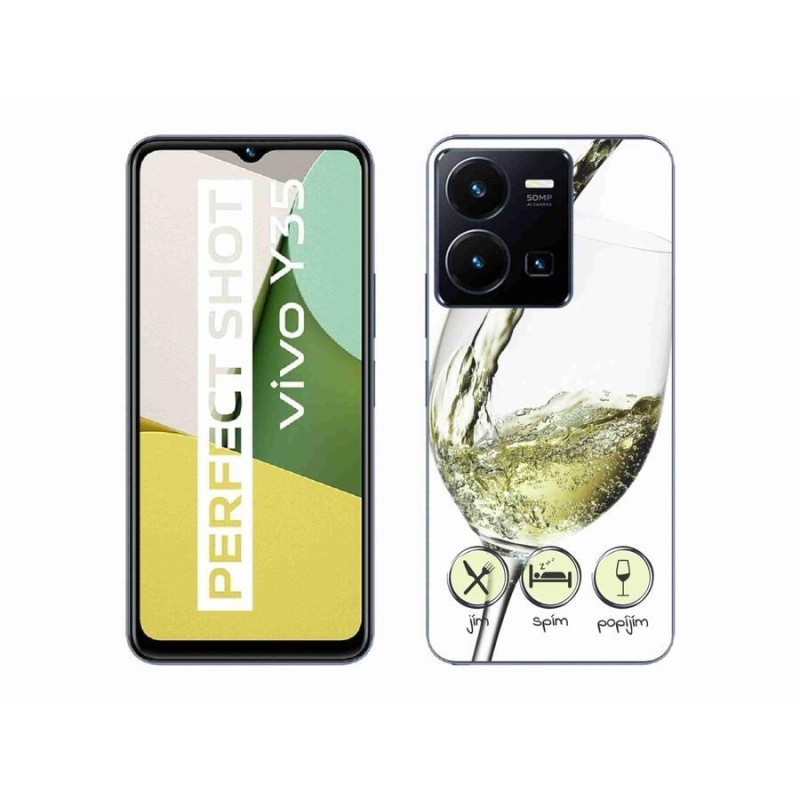 Gelový obal mmCase na mobil Vivo Y35 - sklenička vína bílé