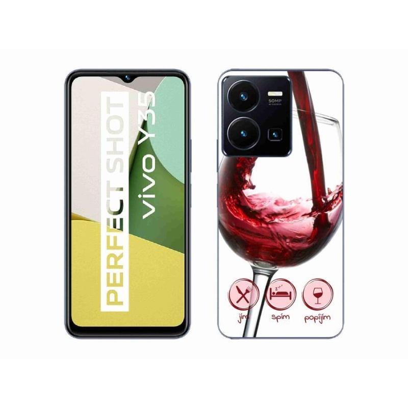 Gelový obal mmCase na mobil Vivo Y35 - sklenička vína červené