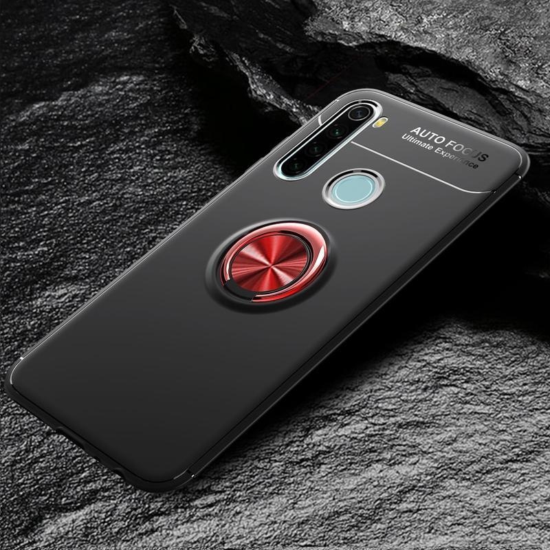 Gelový obal s kovovými zády a kroužkem na prst pro mobil Xiaomi Redmi Note 8T - černý / červený