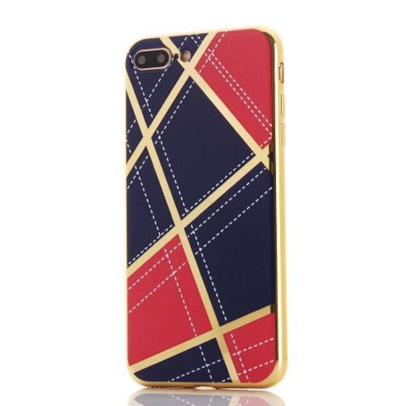 GeometricStyle obal se zlatými lemy na iPhone 7 Plus a iPhone 8 Plus - tmavěmodrý/červený