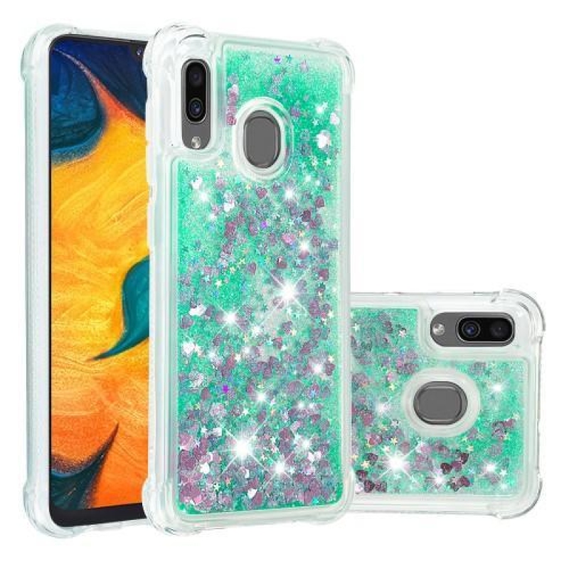 Glitter gelový obal na mobil Samsung Galaxy A30 / A20 - cyan