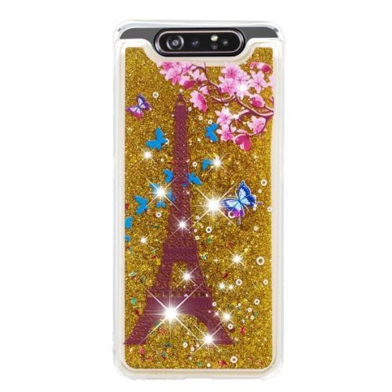 Glitter gelový obal na mobil Samsung Galaxy A80 - Eiffelova věž