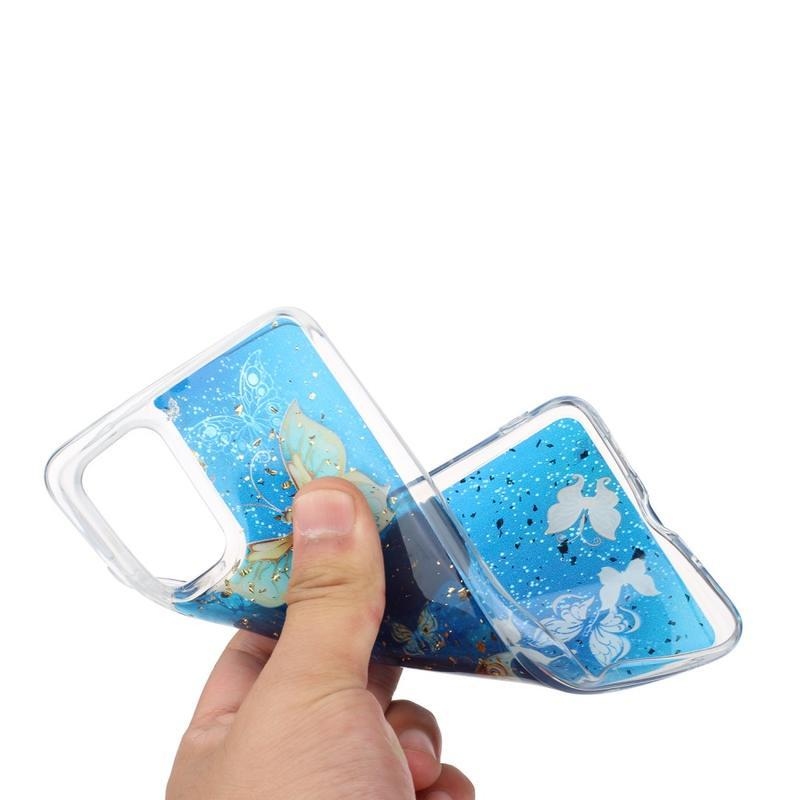 Glitter gelový obal na mobil Samsung Galaxy S20 - modrý motýl