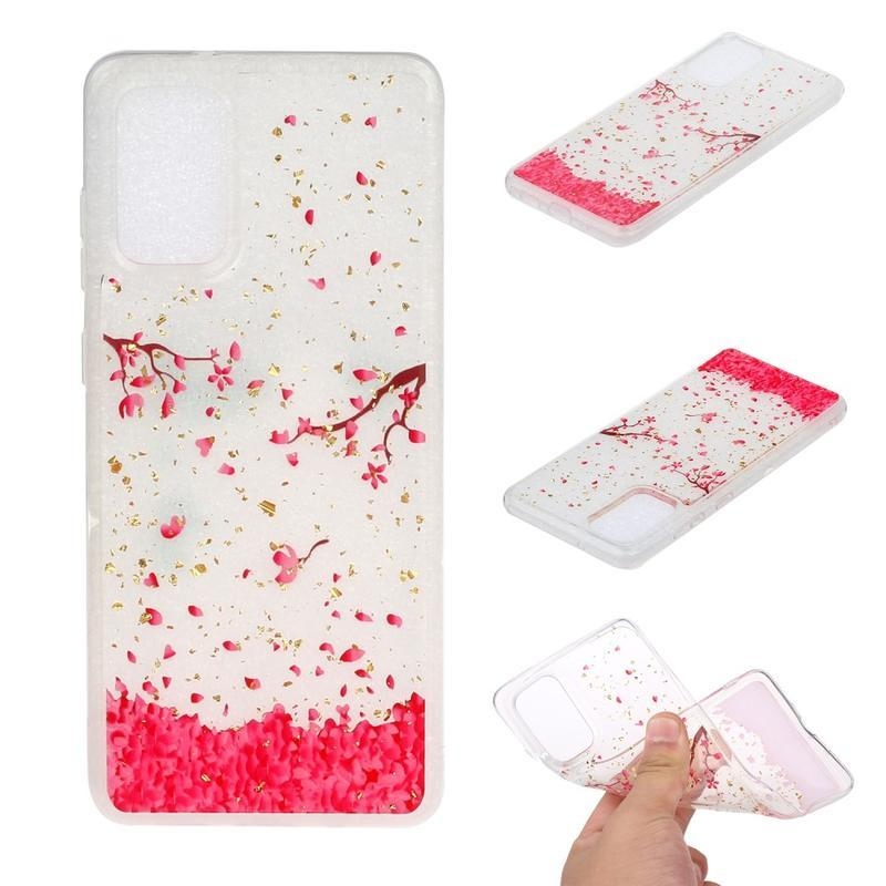 Glitter gelový obal na mobil Samsung Galaxy S20 - opadané květy