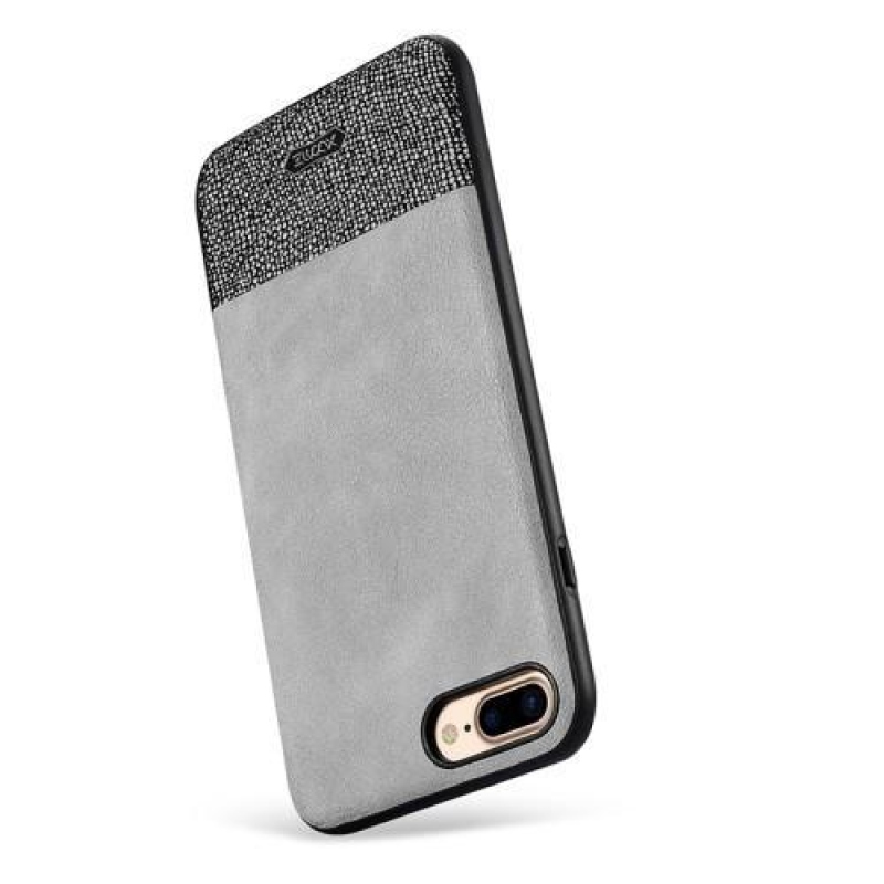Glitter gelový obal s PU koženými zády na iPhone 7 Plus a 8 Plus - šedé