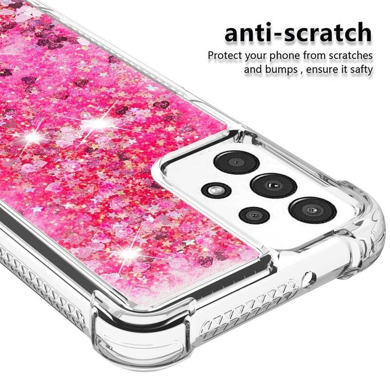 Glitter gelový přesýpací obal na mobil Samsung Galaxy A13 4G - růžový/srdíčka
