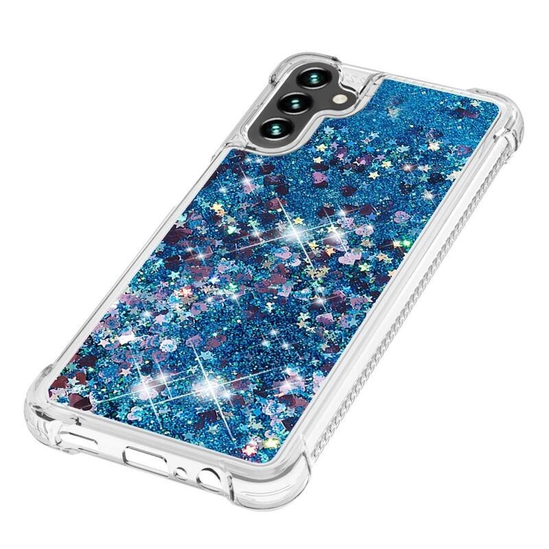 Glitter gelový přesýpací obal na mobil Samsung Galaxy A13 5G/Galaxy A04s (164.7 x 76.7 x 9.1 mm) - modrý/srdíčka