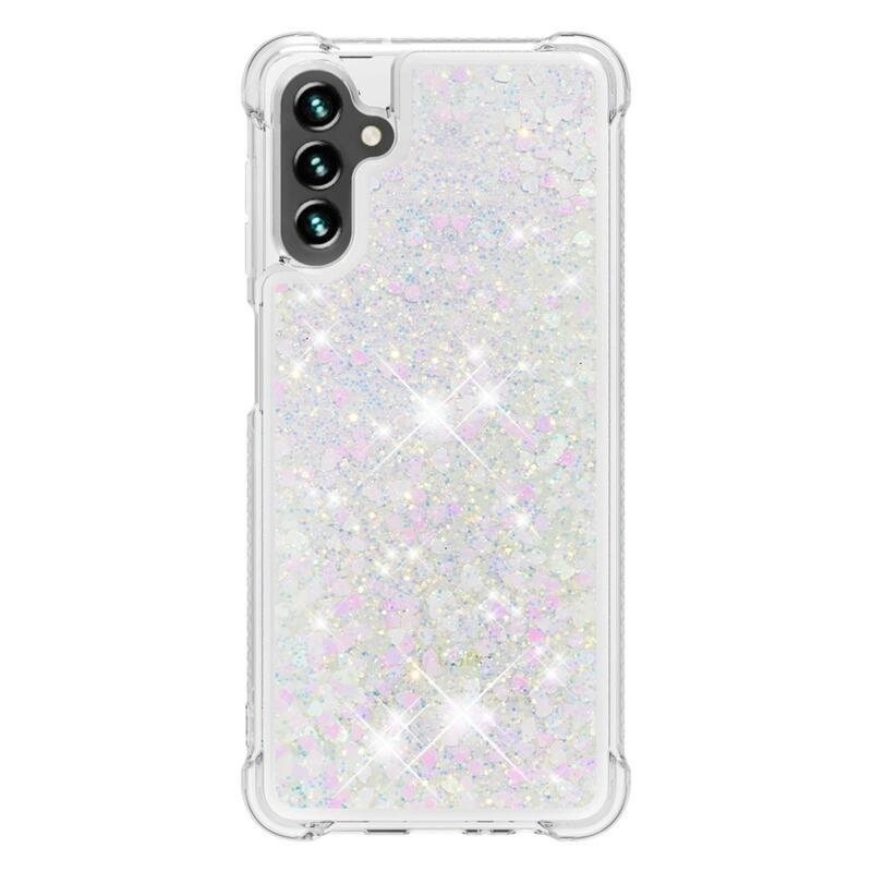 Glitter gelový přesýpací obal na mobil Samsung Galaxy A13 5G/Galaxy A04s (164.7 x 76.7 x 9.1 mm) - růžovostříbrný/srdíčka