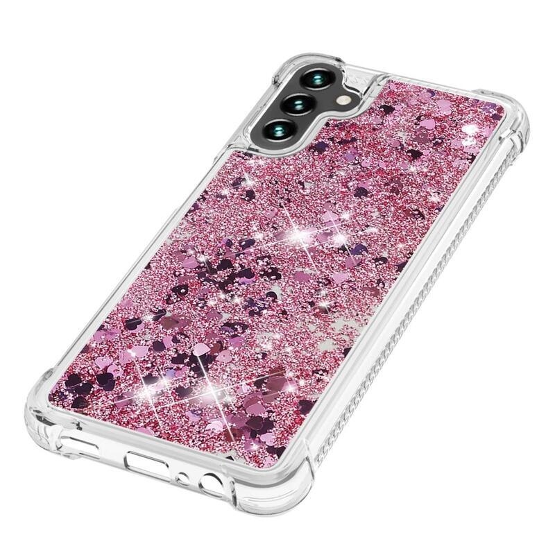 Glitter gelový přesýpací obal na mobil Samsung Galaxy A13 5G/Galaxy A04s (164.7 x 76.7 x 9.1 mm) - růžovozlatý/srdíčka