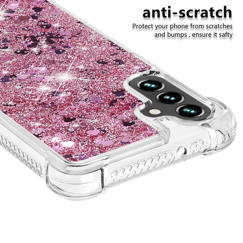 Glitter gelový přesýpací obal na mobil Samsung Galaxy A13 5G/Galaxy A04s (164.7 x 76.7 x 9.1 mm) - růžovozlatý/srdíčka