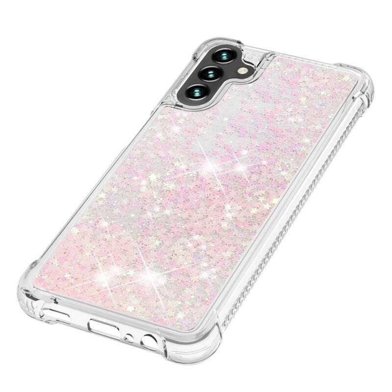 Glitter gelový přesýpací obal na mobil Samsung Galaxy A13 5G/Galaxy A04s (164.7 x 76.7 x 9.1 mm) - růžový/hvězdičky