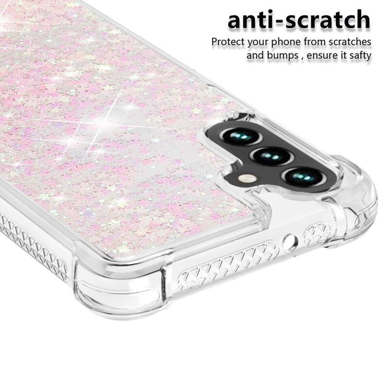 Glitter gelový přesýpací obal na mobil Samsung Galaxy A13 5G/Galaxy A04s (164.7 x 76.7 x 9.1 mm) - růžový/hvězdičky