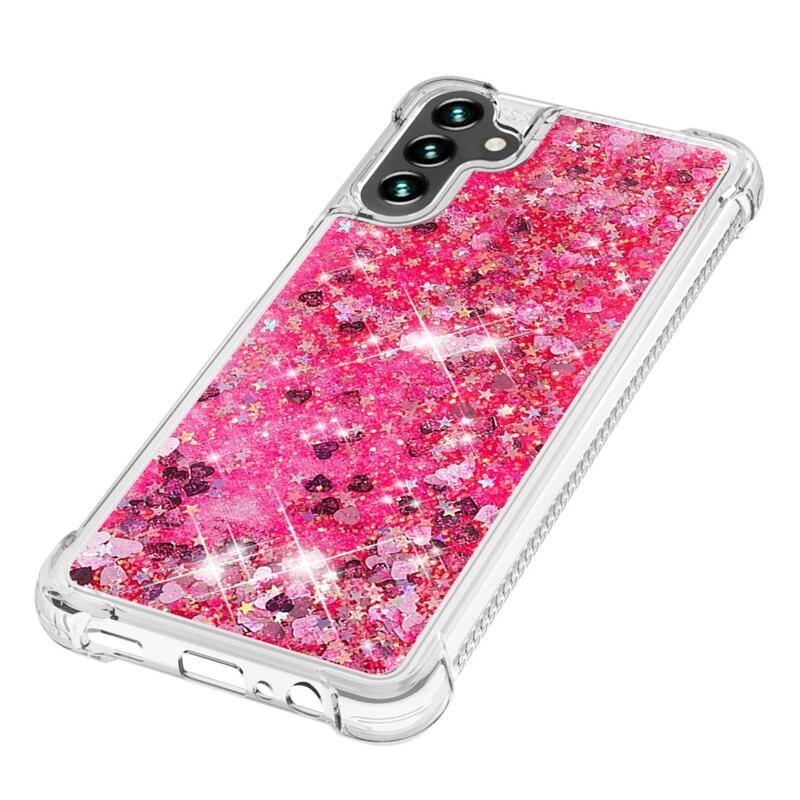 Glitter gelový přesýpací obal na mobil Samsung Galaxy A13 5G/Galaxy A04s (164.7 x 76.7 x 9.1 mm) - růžový/srdíčka