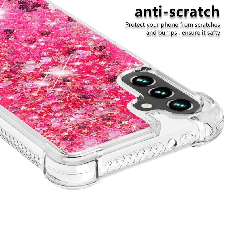 Glitter gelový přesýpací obal na mobil Samsung Galaxy A13 5G/Galaxy A04s (164.7 x 76.7 x 9.1 mm) - růžový/srdíčka