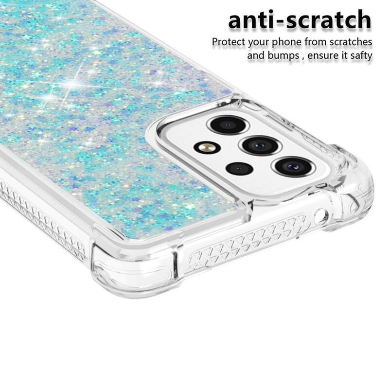 Glitter gelový přesýpací obal na mobil Samsung Galaxy A53 5G - modrý/hvězdičky