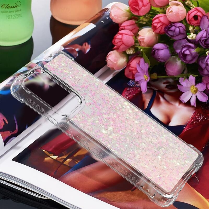 Glitter gelový přesýpací obal na mobil Samsung Galaxy A53 5G - růžový/hvězdičky