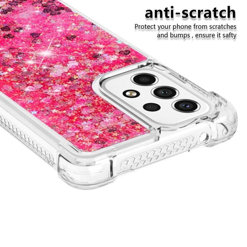 Glitter gelový přesýpací obal na mobil Samsung Galaxy A53 5G - růžový/srdíčka