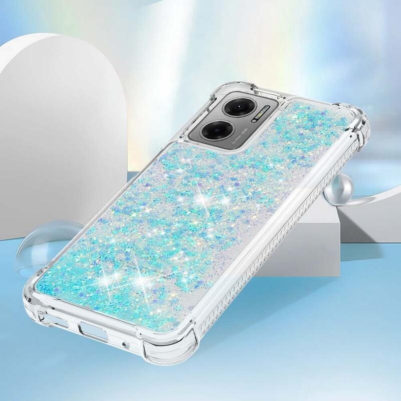 Glitter gelový přesýpací obal na mobil Xiaomi Poco M4 5G - modrý/hvězdičky