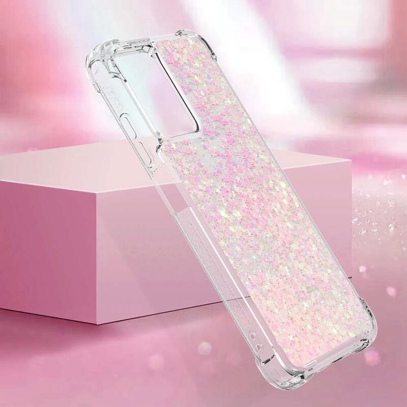 Glitter gelový přesýpací obal na mobil Xiaomi Redmi 10 5G - růžový/hvězdičky