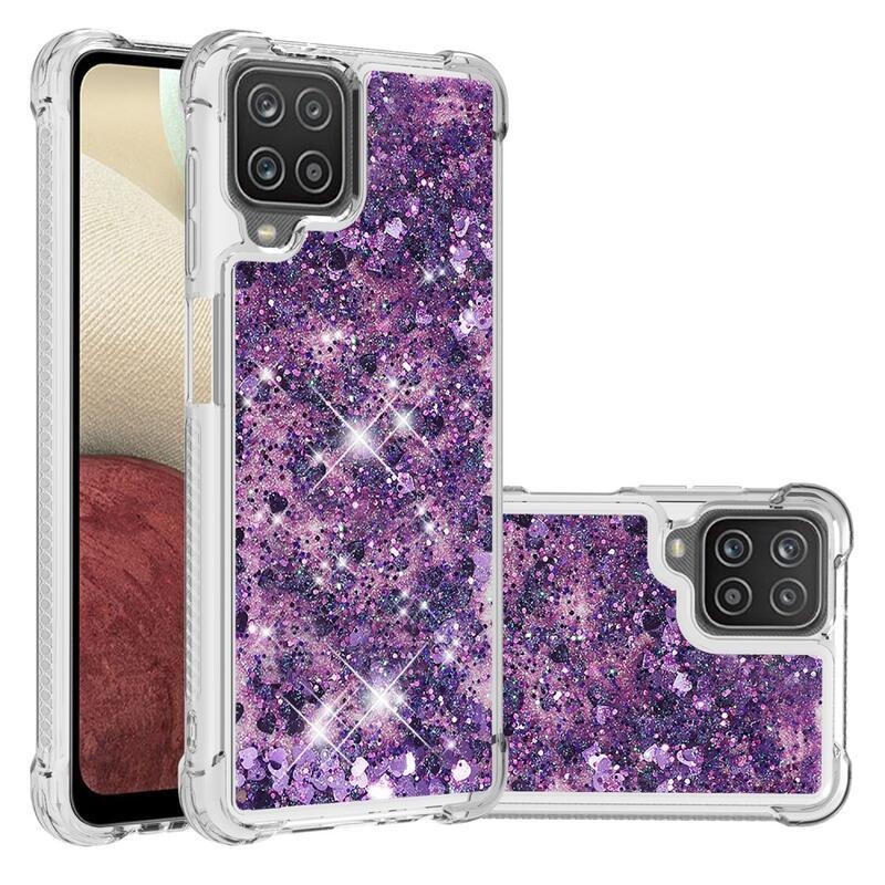 Glitter přesýpací gelový obal na mobil Samsung Galaxy A12/M12 - fialová
