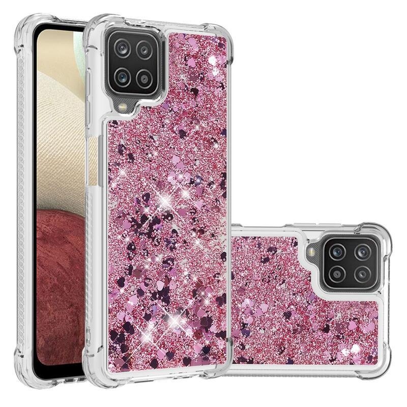 Glitter přesýpací gelový obal na mobil Samsung Galaxy A12/M12 - růžovozlatá