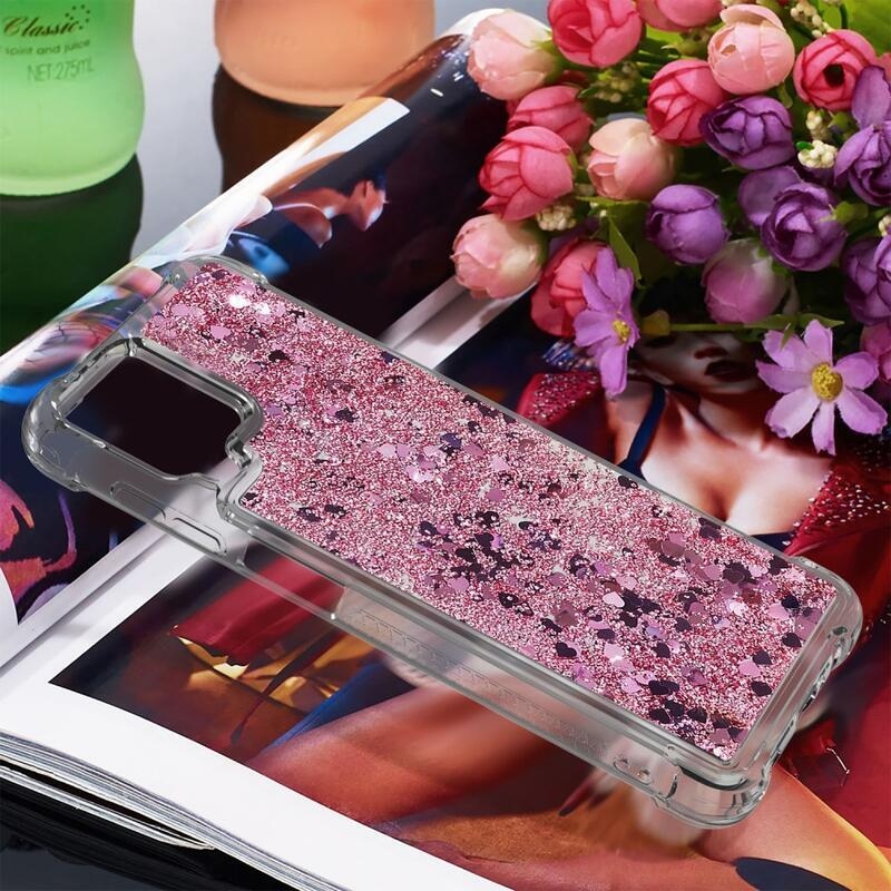 Glitter přesýpací gelový obal na mobil Samsung Galaxy A12/M12 - růžovozlatá