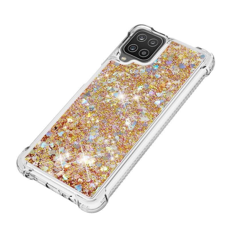 Glitter přesýpací gelový obal na mobil Samsung Galaxy A12/M12 - zlatá