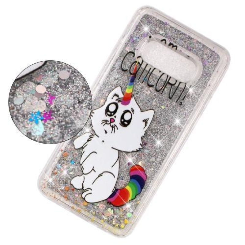 Glitter přesýpací gelový obal na Samsung Galaxy S10e - kočka