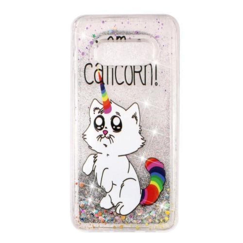 Glitter přesýpací gelový obal na Samsung Galaxy S10e - kočka