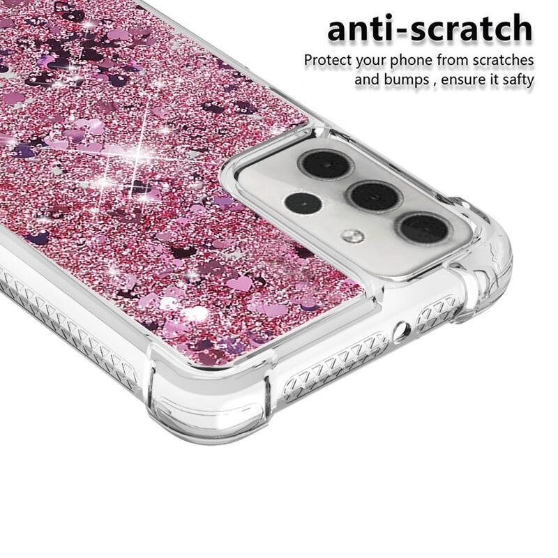 Glitter přesýpací gelový obal s vyztuženými rohy na mobil Samsung Galaxy A32 5G - růžovozlatý