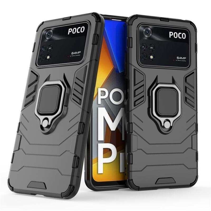 Guardy odolný hybridní kryt s úchopem na prst na mobil Xiaomi Poco M4 Pro 4G - černý