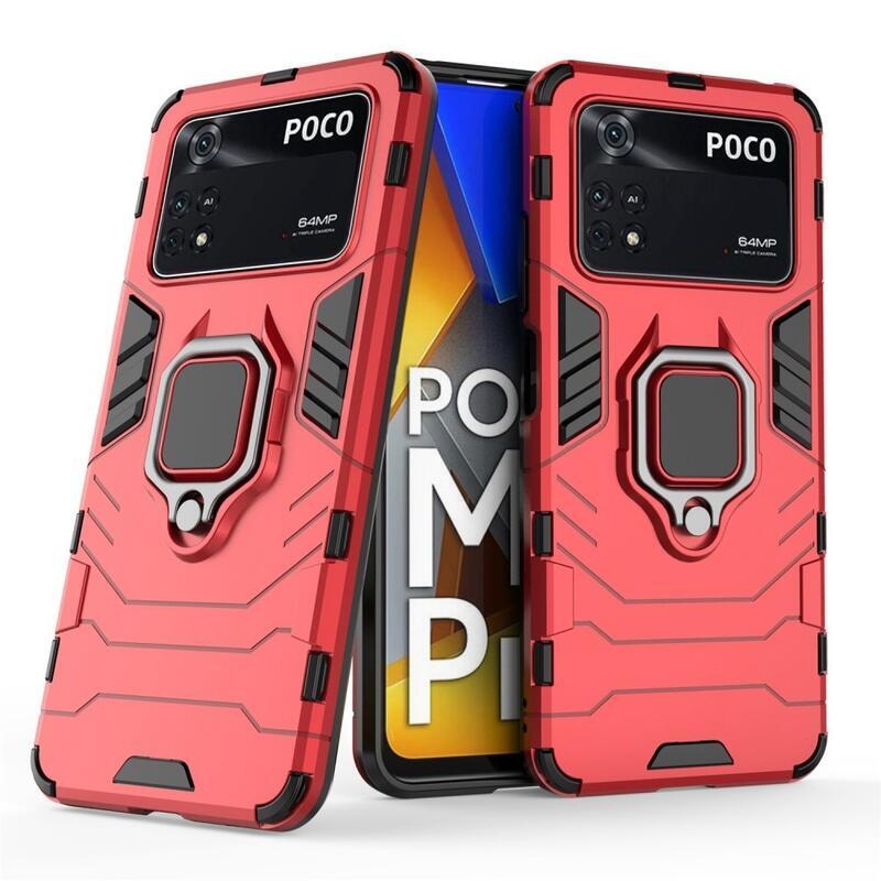 Guardy odolný hybridní kryt s úchopem na prst na mobil Xiaomi Poco M4 Pro 4G - červený