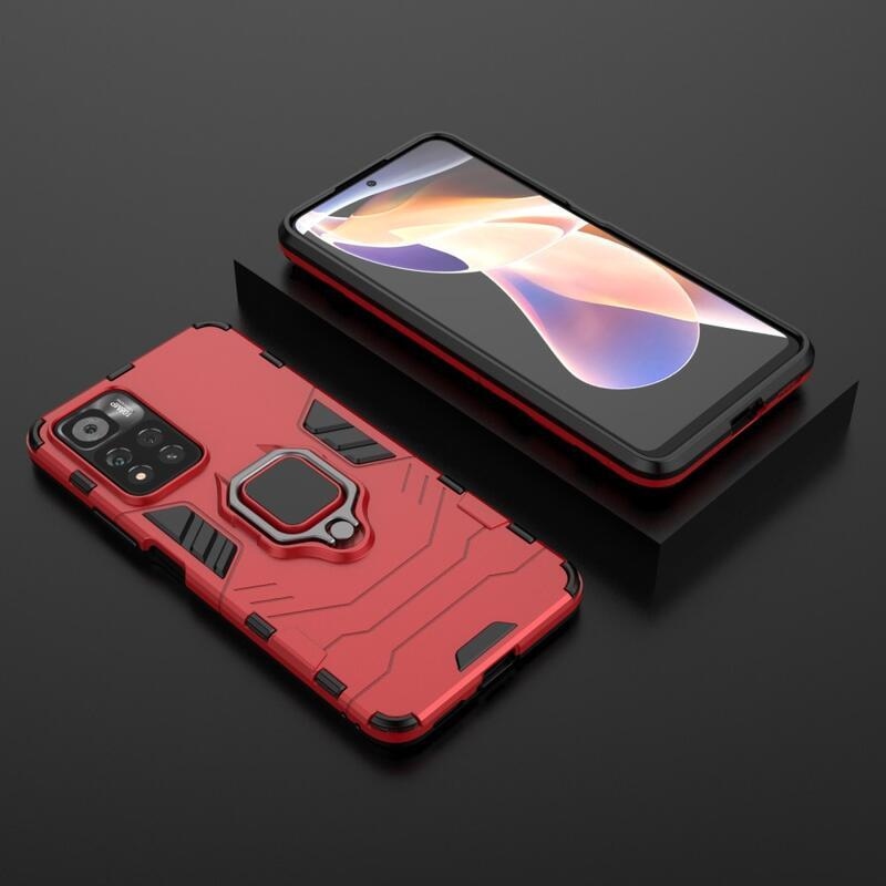 Guardy odolný hybridní kryt s úchopem na prst na mobil Xiaomi Poco M4 Pro 5G/Redmi Note 11S 5G - červený