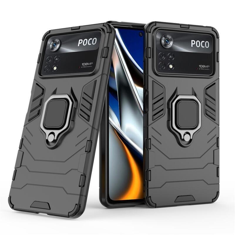 Guardy odolný hybridní kryt s úchopem na prst pro mobil Xiaomi Poco X4 Pro 5G - černý
