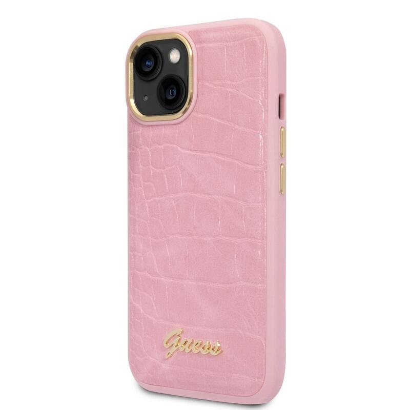 Guess croco gelový obal s imitací kůže na iPhone 14 Plus - růžový