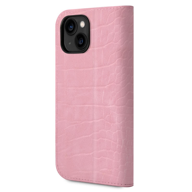 Guess croco zavírací pouzdro s imitací kůže na iPhone 14 - růžové