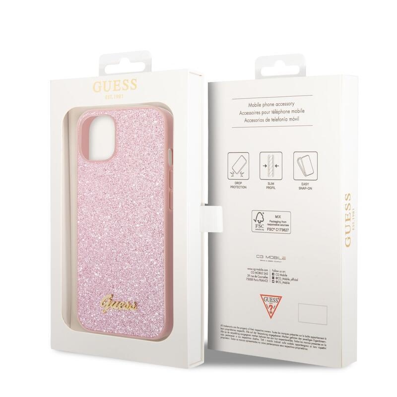 Guess flakes gelový obal s pevnými zády a logem na iPhone 14 Plus - růžový