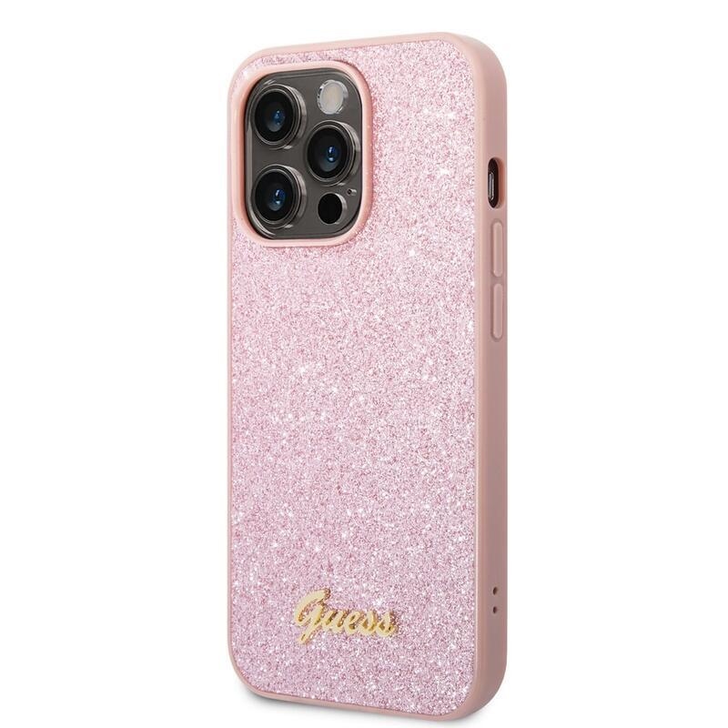 Guess flakes gelový obal s pevnými zády a logem na iPhone 14 Pro - růžový