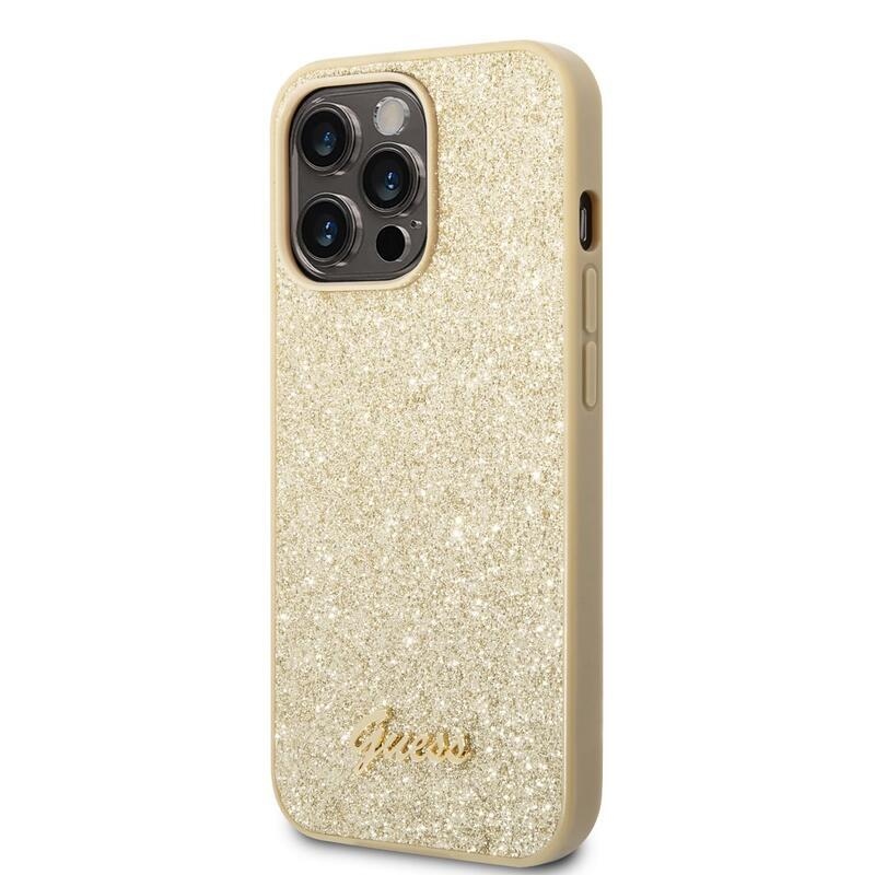 Guess flakes gelový obal s pevnými zády a logem na iPhone 14 Pro - zlatý